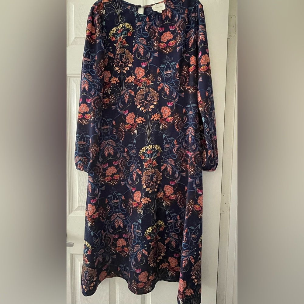 I. Madeline Garden Splendor Floral Print Long Sleeve Midi Womens Dress Size L
